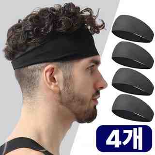흠스아워 남자 헤어밴드 러닝 스포츠 땀흘림방지, 4개, 블랙