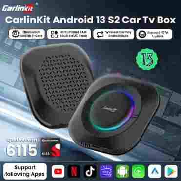Carlinkit 안드로이드 자동 무선 지지대, 유튜브, Netfilx, IPTV, 스포티파이, 와이파이, 블루투스, 8 코어 카플레이, S2 SM6115, 안드로이드 13 TV 박스