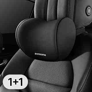 1+1 차량용 메모리폼 목쿠션 세트 차량 헤드레스트 쿠션 베개 자동차 목베개 여행용 목받침 목베게 2p 고급형, R99935B, 2개, 블랙