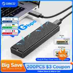 ORICO SSD 케이스 NVMe USB C타입 2 세대, 10Gbps PCIe SSD 케이스, M2 SATA NGFF 5Gbps, M.2 NVME 인클로저 디스크 박스 M.2 SSD 케이스