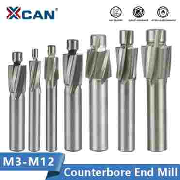 XCAN 밀링 커터 HSS 카운터보어 엔드 밀 M3-M12 파일럿 슬롯 도구 카운터싱크 엔드 밀 CNC 라우터 비트 밀링 도구