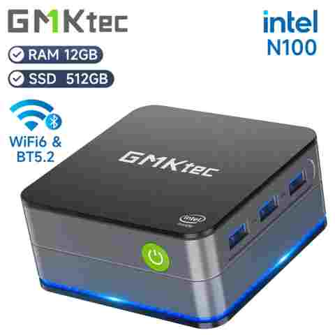 GMKtec 미니 PC, 윈도우 11 프로, 인텔 12 세대 알더 레이크 N100 미니 PC, DDR5, 12GB RAM, 512GB ROM, WiFi 6, BT5.2 데스크탑 컴퓨터, G2