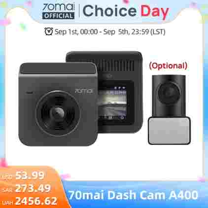 【무료 선물 UP02】70mai 대시 캠 A400 자동차 DVR 145 ° FOV 1440P 70mai A400 자동차 레코더 지원 후면 카메라 24H 주차 모니터