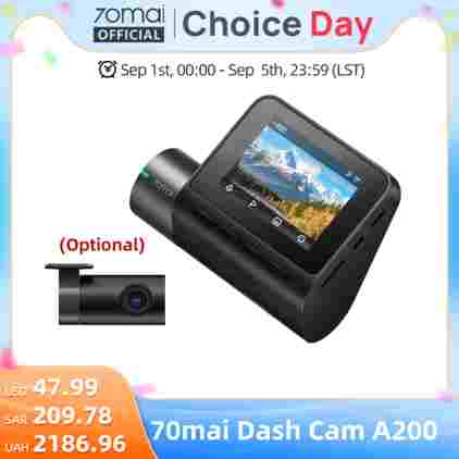 글로벌 버전 70mai 자동차 DVR1080P 자동 레코더 대시 캠 A200, 2 인치 LCD 화면, 24 시간 주차 지지대, 130 ° FOV 듀얼 채널 레코드
