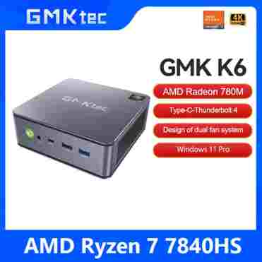 GMKtec 미니 PC GMK K6 AMD R7-7840HS NUCBOX 듀얼 팬 시스템 디자인 Window 11 Pro AMD Radeon ™ 780M T ype-C 썬더볼트 4.0