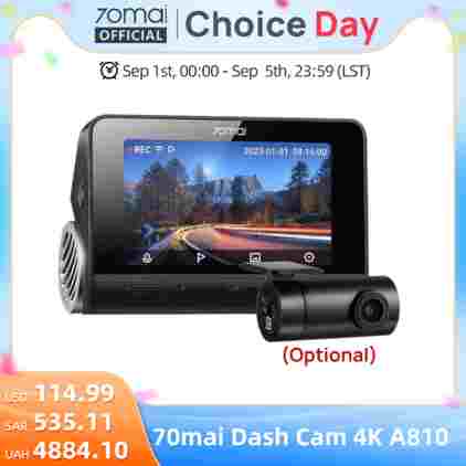 글로벌 70mai 대시 캠 A810 울트라 HD 4K 내장 GPS ADAS 자동 녹화 150FOV 모션 감지 70mai A810 자동차 DVR 지원 후면 캠