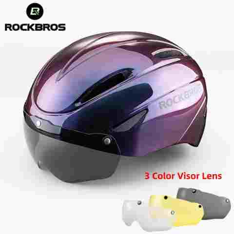 ROCKBROS 자전거 고글 헬멧 남자 EPS 일체형 통기성 사이클링 바이저 렌즈 헬멧 MTB 도로 안전 자전거 헬멧