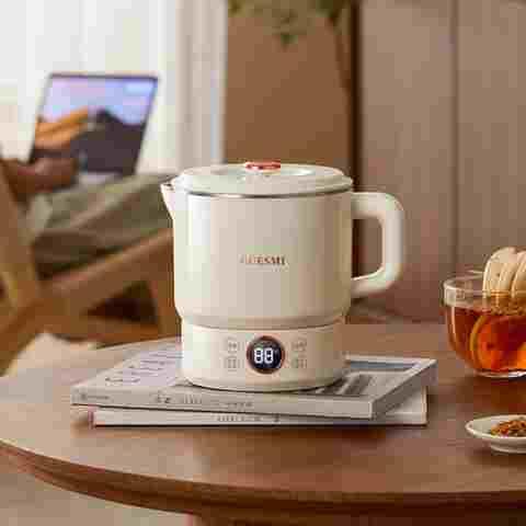 접이식 전기 주전자 1.5L 요리 냄비 Multicooker 휴대용 주전자 주전자 여행 가열 컵 304 스테인레스 스틸 슬로우 쿠커