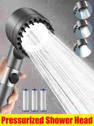 고압 샤워 헤드 3 모드 조절 스프레이 마사지 브러시 필터 원 키 스톱 워터 레인 샤워 욕실 액세서리