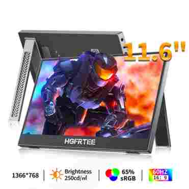 휴대용 모니터 11.6인치 외장형 노트북 모니터 1366P 내장 스피커 HDMI USB-C 포트 노트북 PC Mac PS4/5용 디스플레이