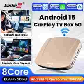 8G+256G 칼린킷 카플레이 AI 박스 안드로이드 15 5G 울트라 와이파이 6 무선 안드로이드 오토 어댑터 FOTA 업그레이드 SM6350 칩 스마트 TV 박스