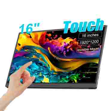 16 인치 모바일 휴대용 모니터 터치 스크린 IPS 두 번째 게임 화면 xbox/raspberry Pi 용 브래킷이있는 노트북 용 확장 디스플레이