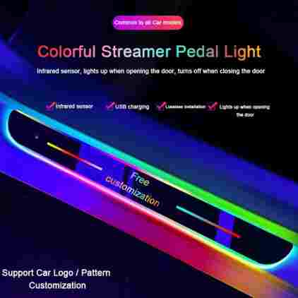 4pcs 맞춤형 자동차 글로우 환영 도어 씰 스트립 라이트 임계 값 램프 환영 스커프 플레이트 페달 라이트 주변 조명 조명