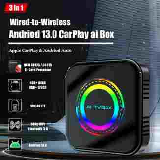 새로운 안드로이드 13 CarPlay Ai 박스 LED 8 코어 64G 128G 안드로이드 자동 및 Apple CarPlay 3In1 자동차 스마트 어댑터 5GHz Wifi BT5.0 SIM 4G LTE