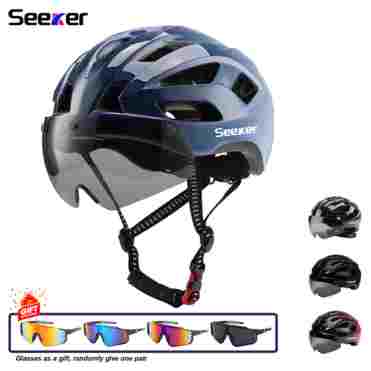 Seeker 자전거 헬멧 성인 LED 미등 헬멧 도로 자전거 산악 자전거 헬멧 탈착식 자기 고글 사이클링 헬멧