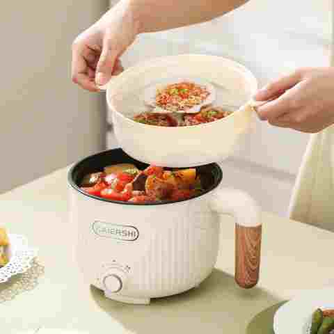 다기능 전기 밥솥 2L 300W-600W 소형 밥솥 비 스틱 프라이팬 냄비 여행 인스턴트 국수 냄비 기선