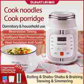 SUNATUR 전기 600ml 냄비 700W 밥솥 멀티 쿠커 스튜 냄비 슬로우 쿠커 미니 죽솥 휴대용 수프 냄비