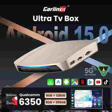 CarlinKit 울트라 박스 안드로이드 15.0 SM6350 TV 박스 CarPlay 무선 안드로이드 오토 무선 어댑터 지원 유튜브 넷플릭스 IPTV GNSS