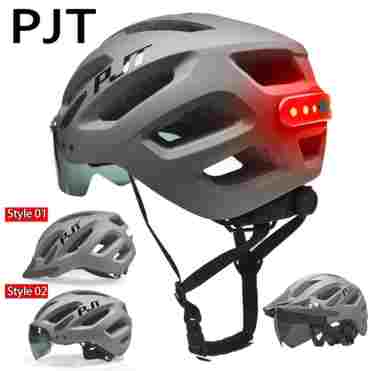 충전식 LED 후면 조명이 장착된 PJT 성인 자전거 헬멧 듀얼 모드 고글 사이클링 헬멧 MTB 경량 통기성 자전거 헬멧