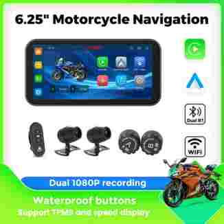 휴대용 6.25 인치 IP67 방수 오토바이 GPS 네비게이션 무선 Carplay 안드로이드 자동 DVR 드라이브 레코더 모토 모니터 WIFI