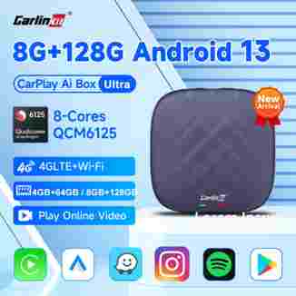 CarlinKit 8G + 128G 안드로이드 13 CarPlay TV AI Box Ultra QCM6125 8 코어 무선 CarPlay 및 YouTube Netflix IPTV FOTA 업그레이드 용 Android 자동 GPS 4GB+64GB