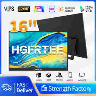 HGFRTEE 16인치 휴대용 모니터 16:10 RGB100% 300cd/m2 MAC/노트북/PC/Xbox/PS5/스위치용 IPS 두 번째 디스플레이