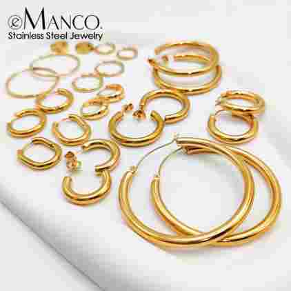 EManco 패션 골드 사이즈 서클 귀걸이 여성 쥬얼리 액세서리 클래식 스테인레스 스틸 귀걸이 도매